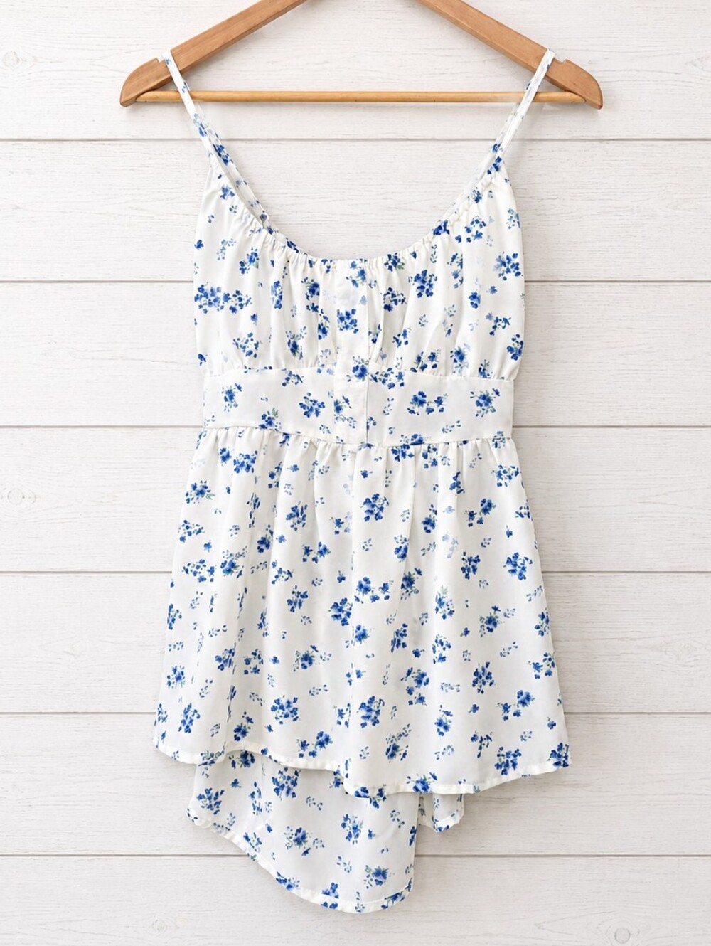 White Floral Top with Blue Print Size S